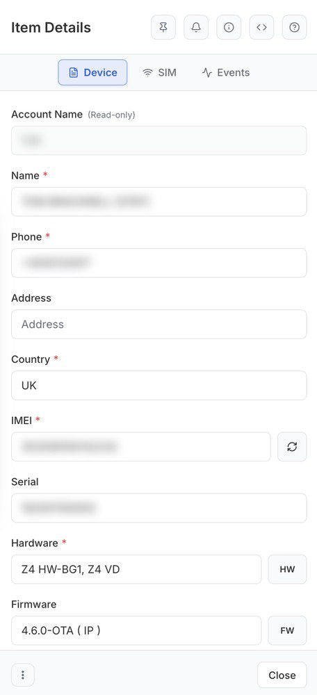 Device Manager device details