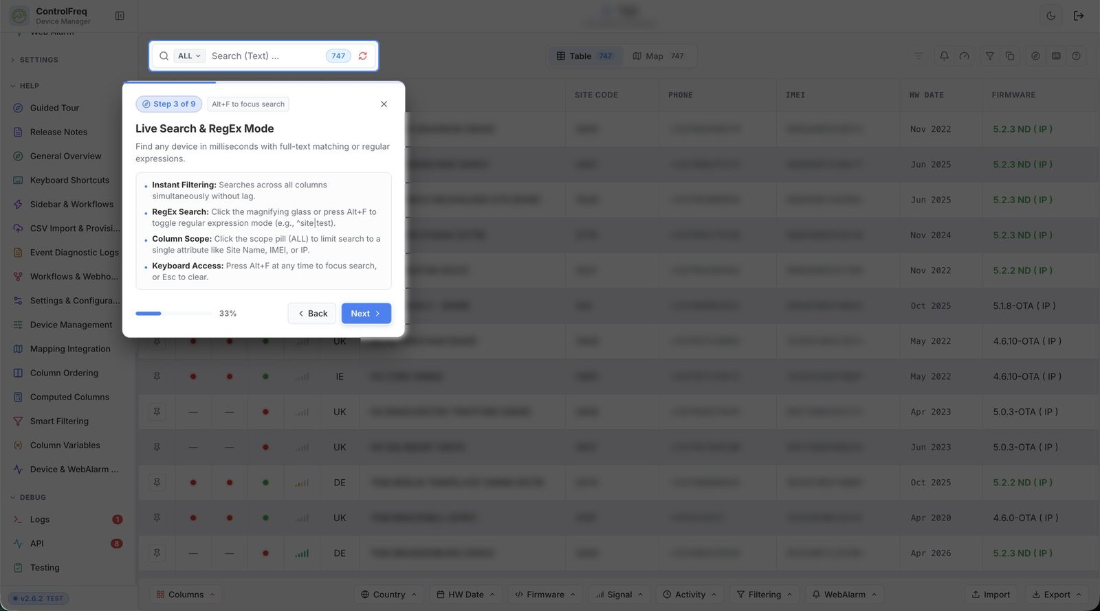 Device Manager search and export