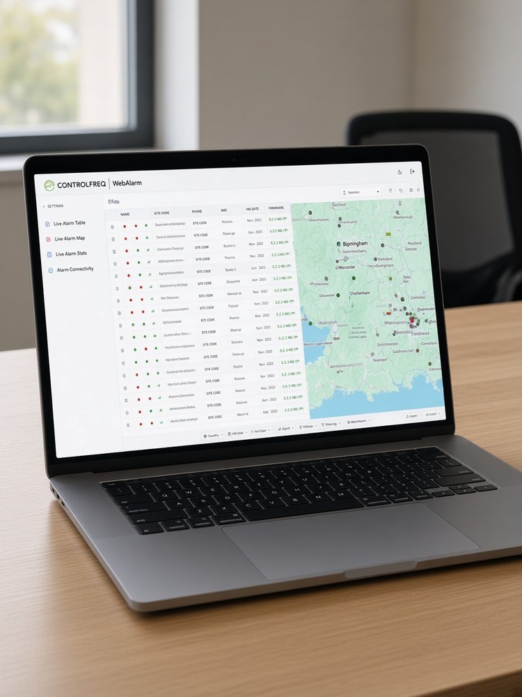 WebAlarm dashboard on a laptop